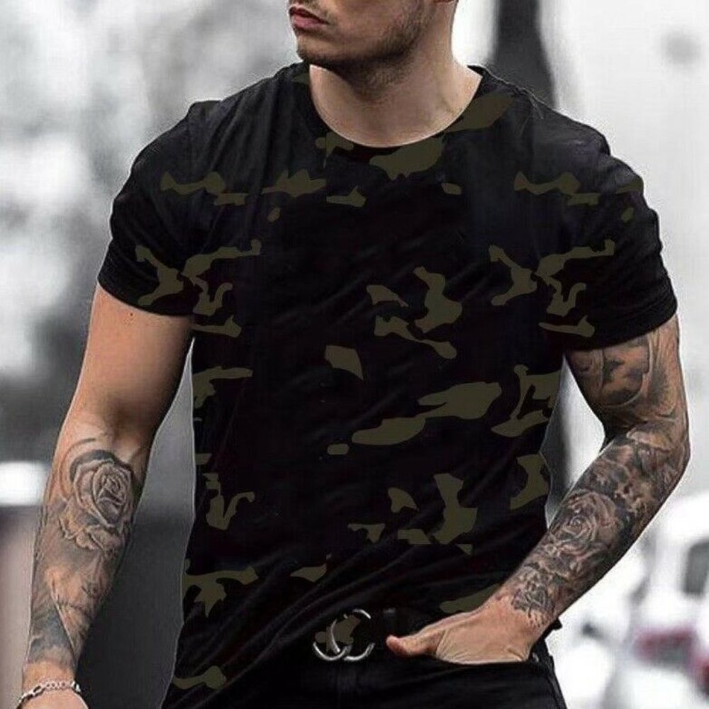 **- Men Camoflage  Print Short Sleeve T-Shirt Summer Casual Crew Neck Pullove…